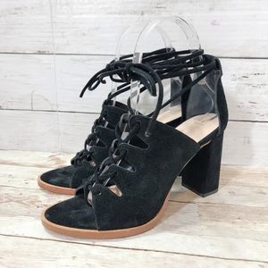 LOEFFLER RANDALL HELENE LACE-UP SPLIT SUEDE SANDALS IN BLACK US 5.5